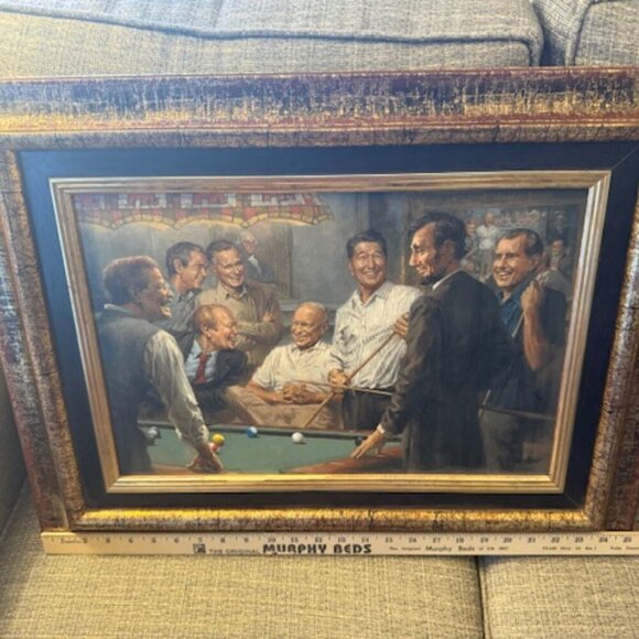 Callin The Blue Framed Art Print By Andy Thomas US Presidents Playing Pool - Picture 5 of 6